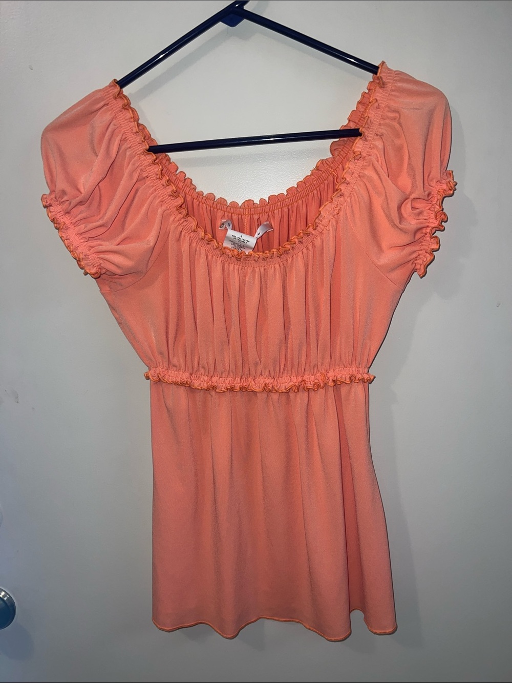 Max Studio Peach Smocked Peasant Blouse